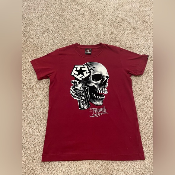 Tribal‎ USA Mens T-shirt Red Size Small Graphic Skull & Spray Paint Short Sleeve - Picture 1 of 7